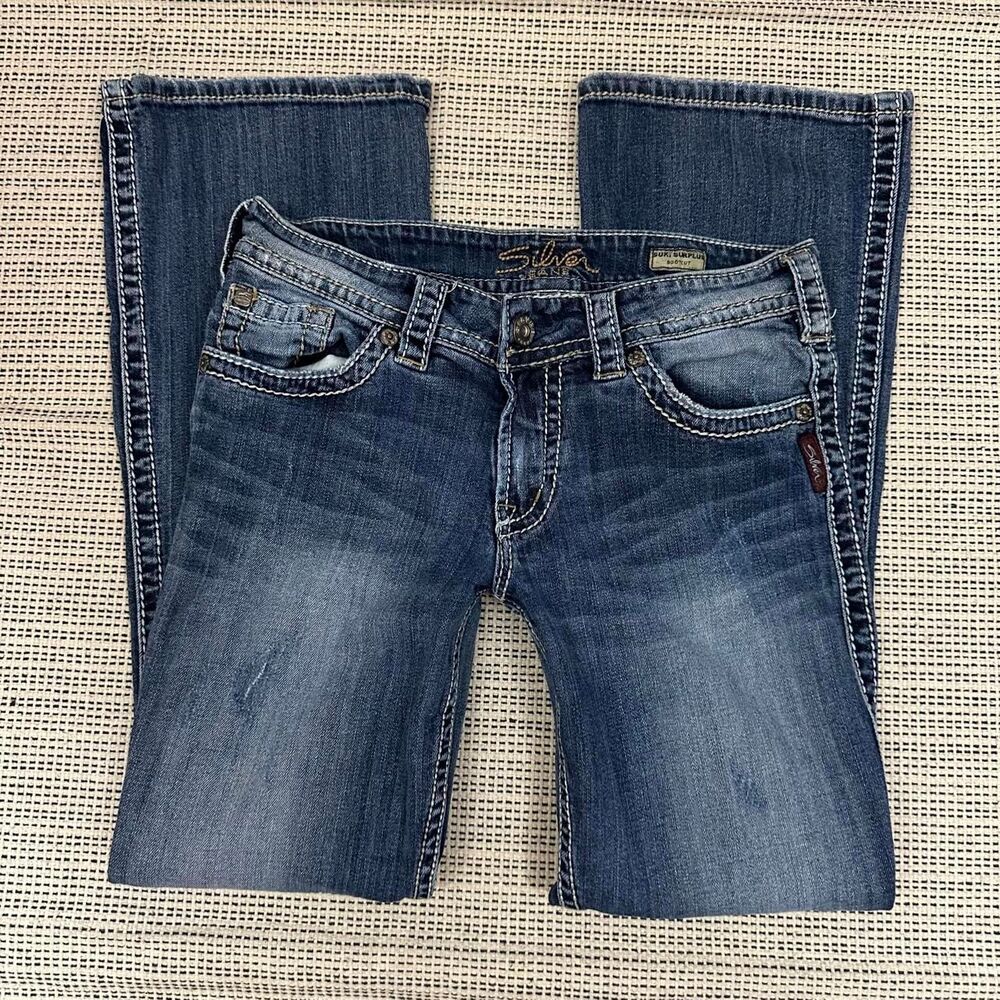 Y2K Medium Wash Denim Low Rise Bootcut Flare Silver Jeans